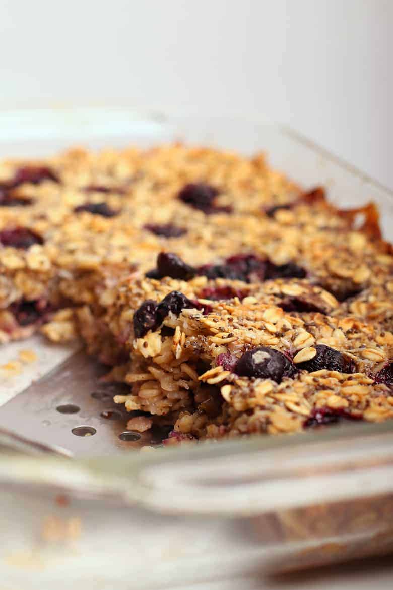 Vegan baked oatmeal with blueberries and coconut