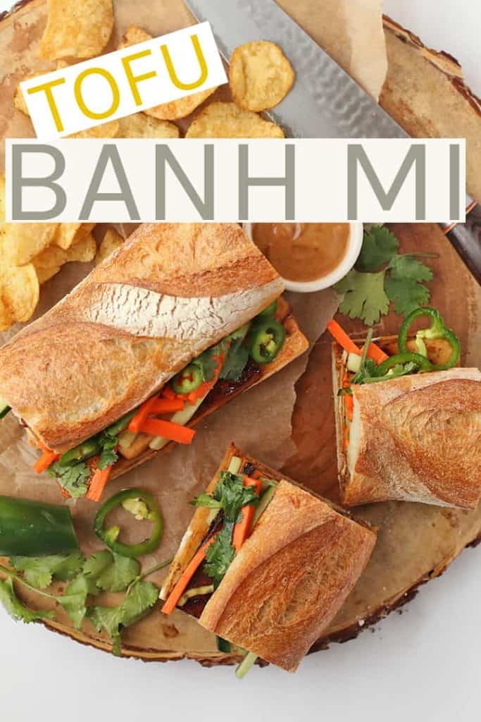 Bite into this meaty and perfectly flavored Tofu Banh Mi with quick pickled carrots and cucumbers and topped with creamy Bánh Mî sauce.