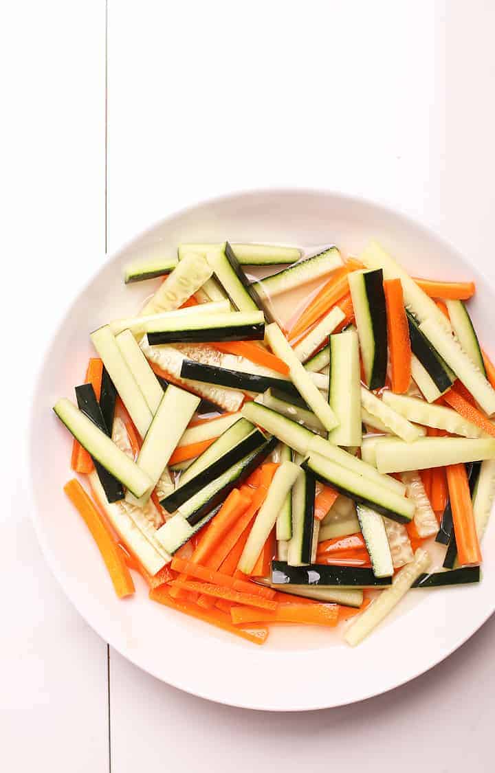 Quick pickled carrots and cucumber