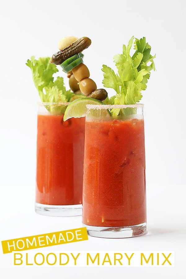 Make your Bloody Mary's from scratch with this homemade Bloody Mary Mix - a combination of sweet and savory to get your morning started off right.