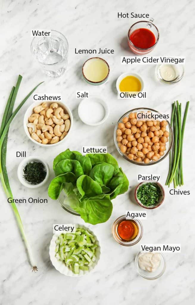 Ingredients for Vegan Lettuce Wraps with Buffalo Chickpeas and vegan ranch