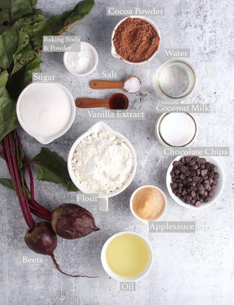 Ingredients for bundt cake on a concrete countertop