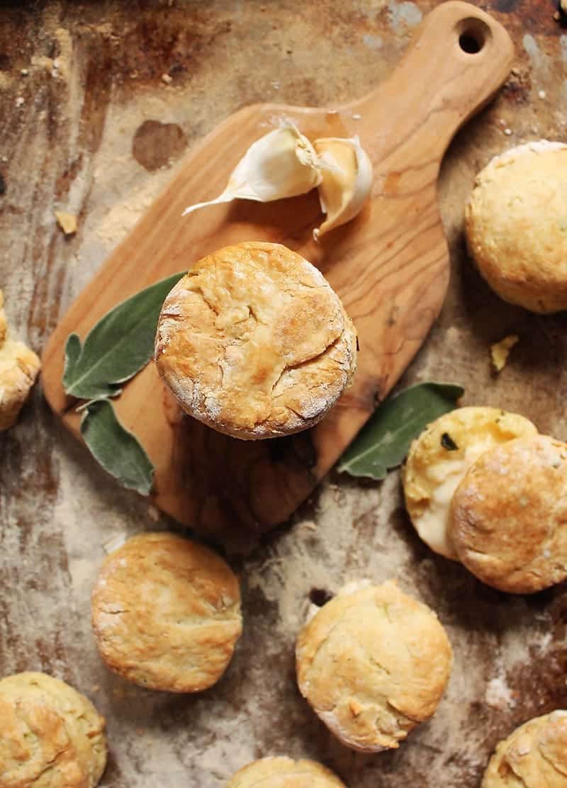 Sage Buttermilk Biscuits on a wooden plate