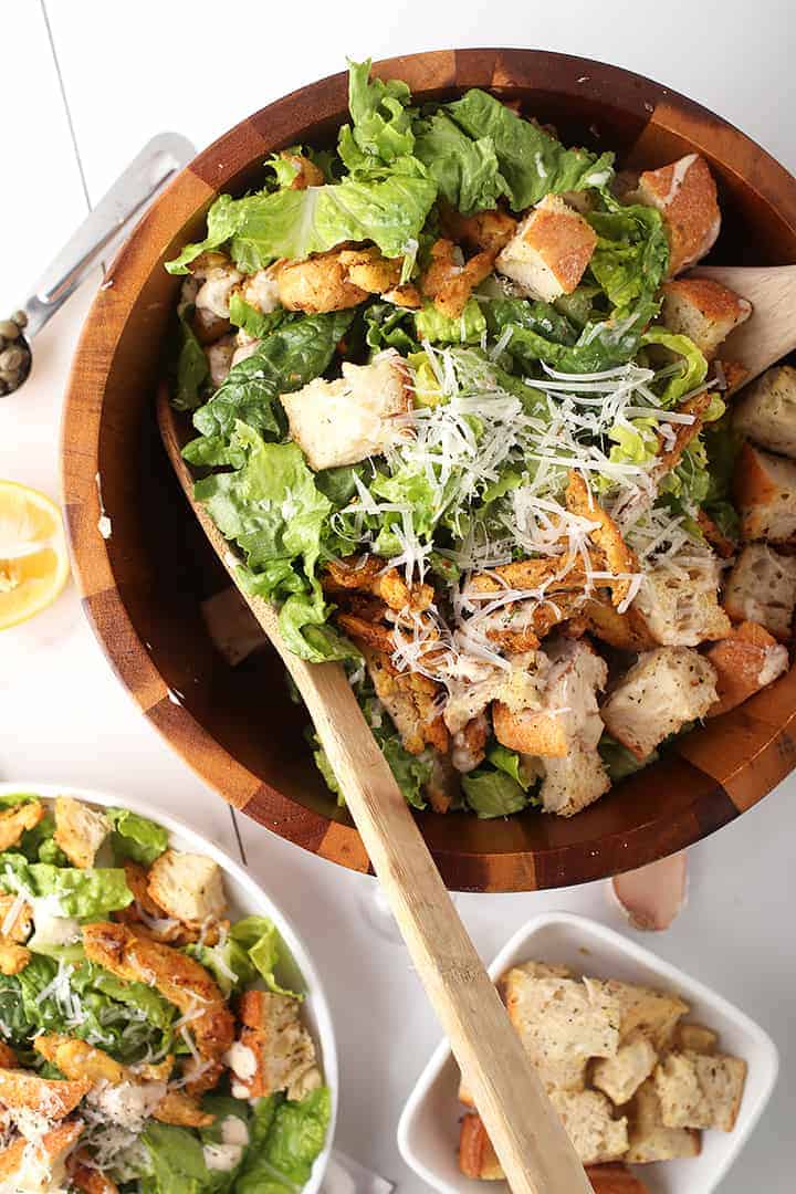 Large salad with homemade croutons and cheese