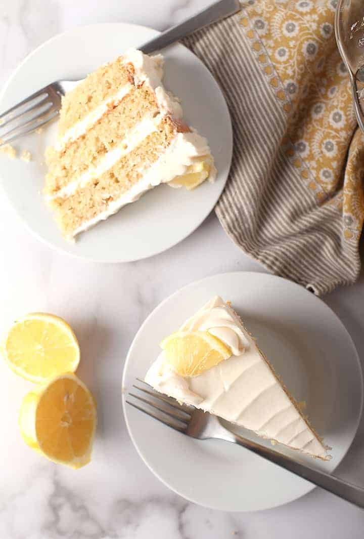 Two slices of vegan lemon cake