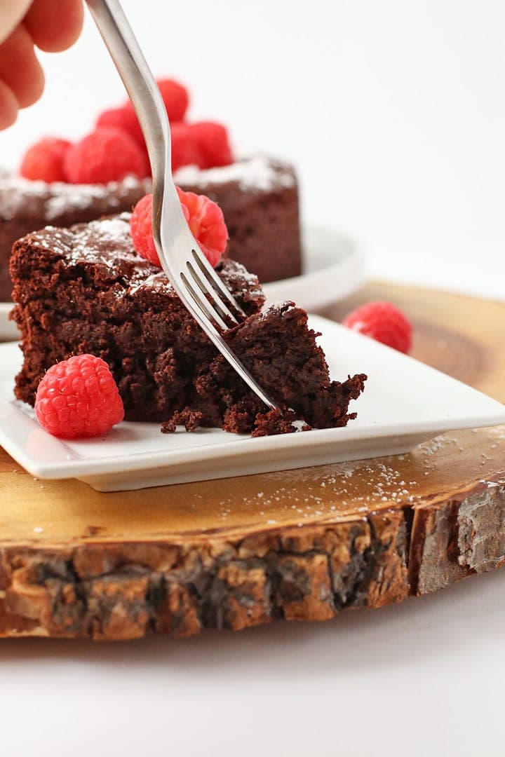 Slice of chocolate cake and a fork