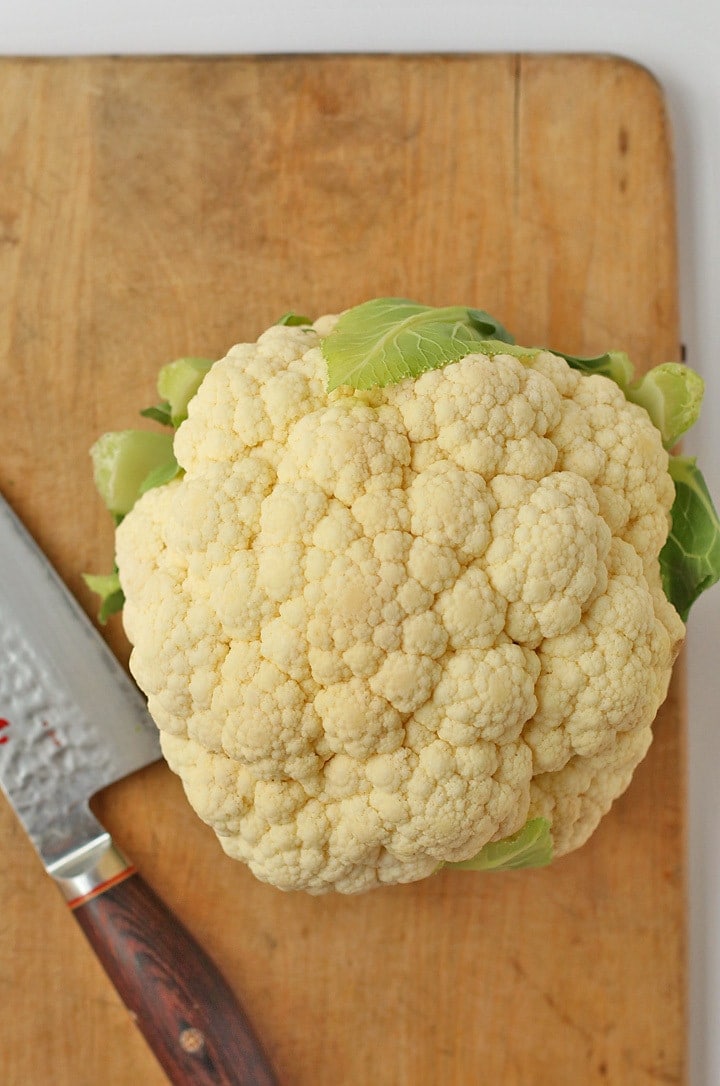 Head of cauliflower on a cutting board