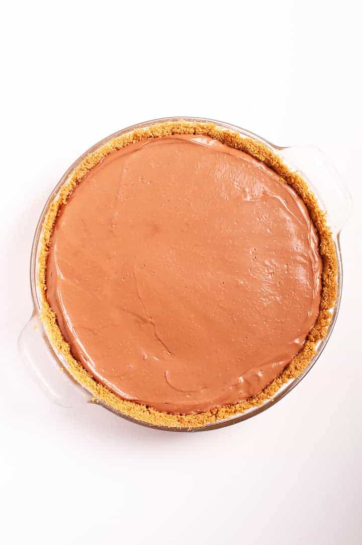 Chocolate cream pie in a pie pan