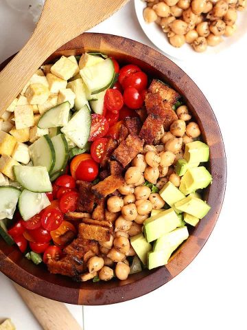 Vegan Cobb Salad in wooden bowl