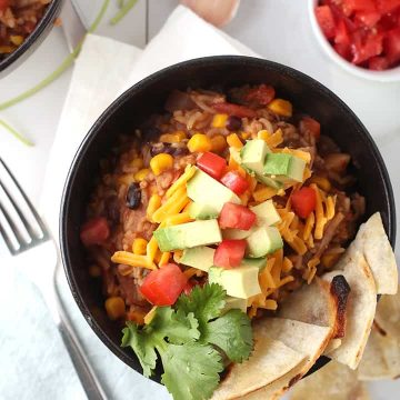 Vegan Burrito Bowl with Avocados and Tomatoes