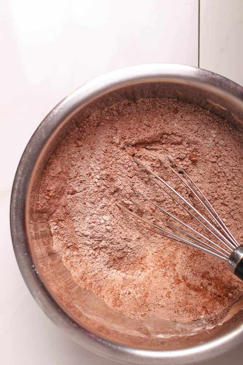 Flour and cocoa powder in a bowl