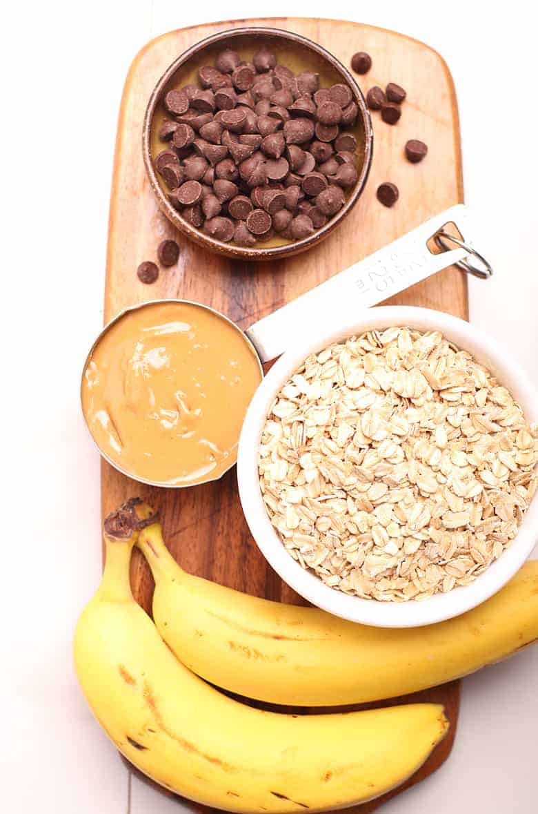 Chocolate chips, peanut butter, oats, and bananas