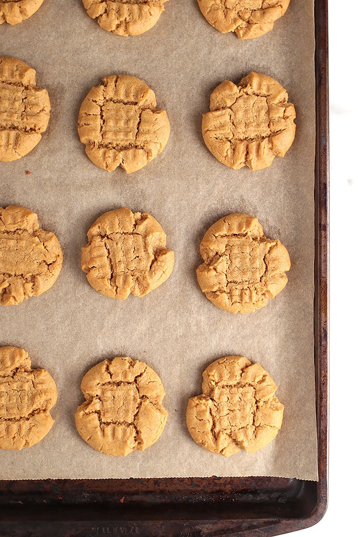 Peanut butter cookies on baking sheet