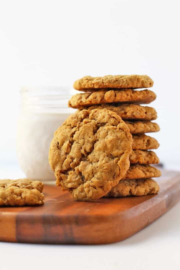 Stack of finished Vegan Oatmeal Cookies