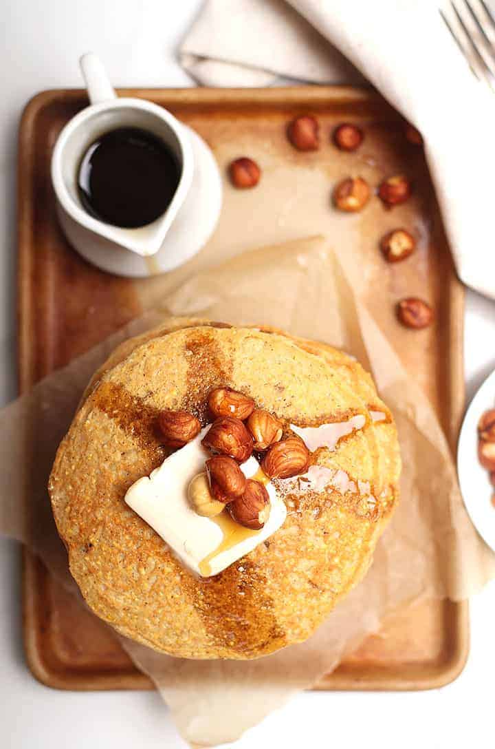 Vegan Cornmeal Pancakes with hazelnuts