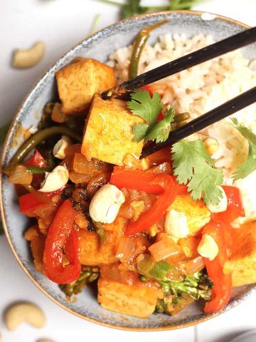 Coconut curry with tofu over rice