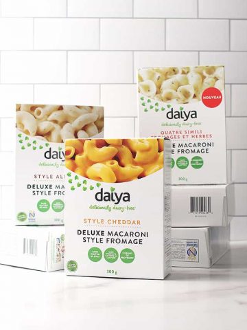Boxes of Daiya's Deluxe Cheesy Mac