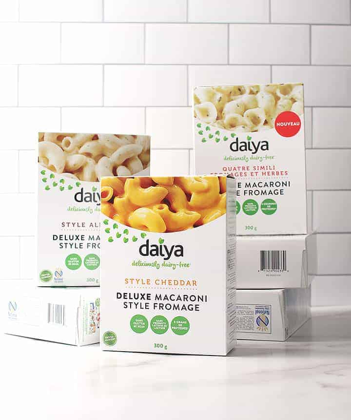Boxes of Daiya's Deluxe Cheesy Mac