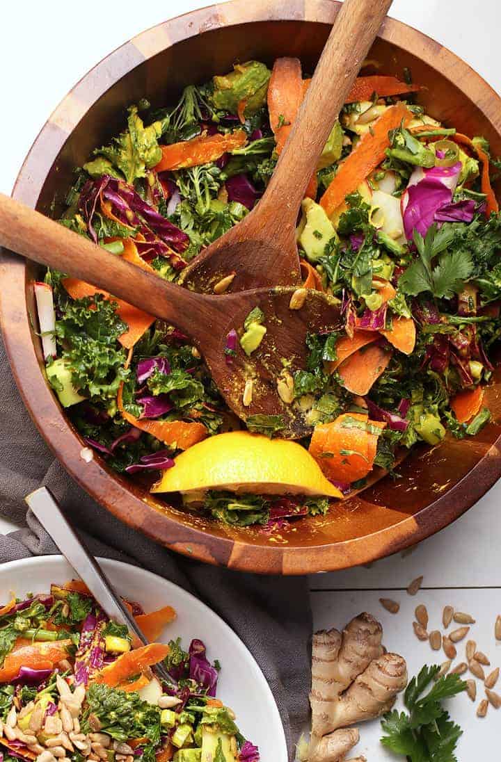 Green Detox Salad in a large wooden bowl