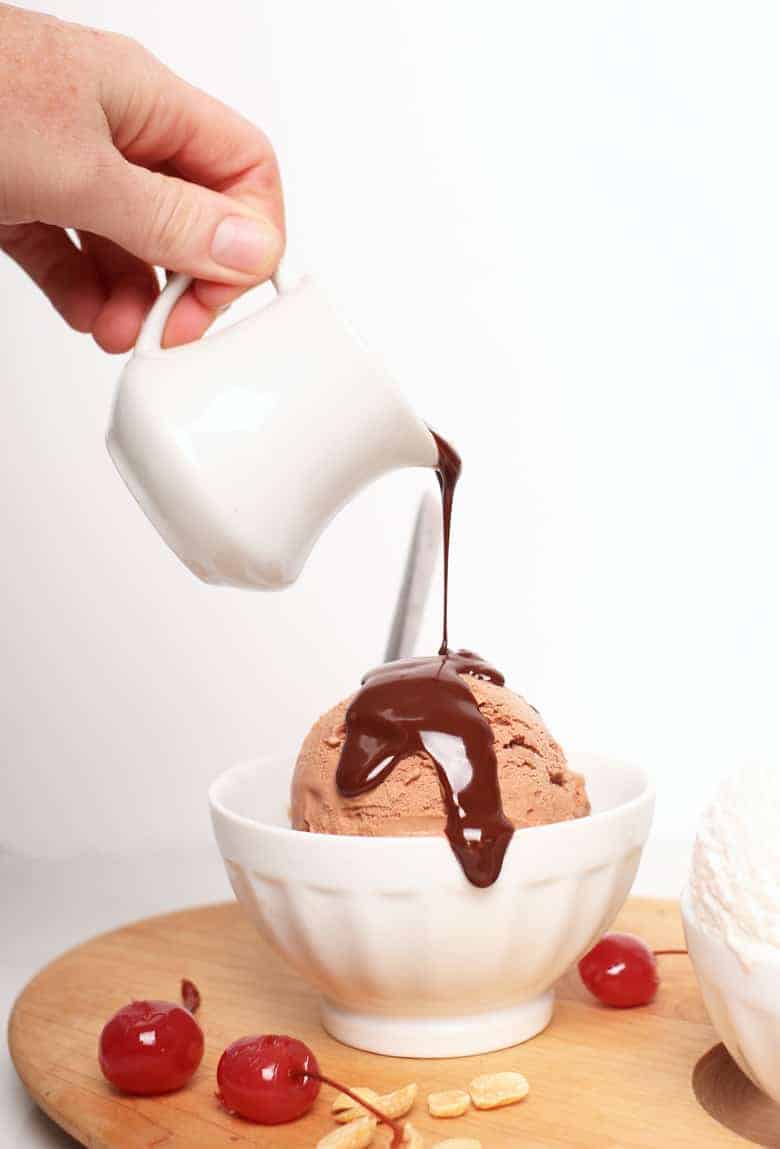 Chocolate ice cream with chocolate ganache