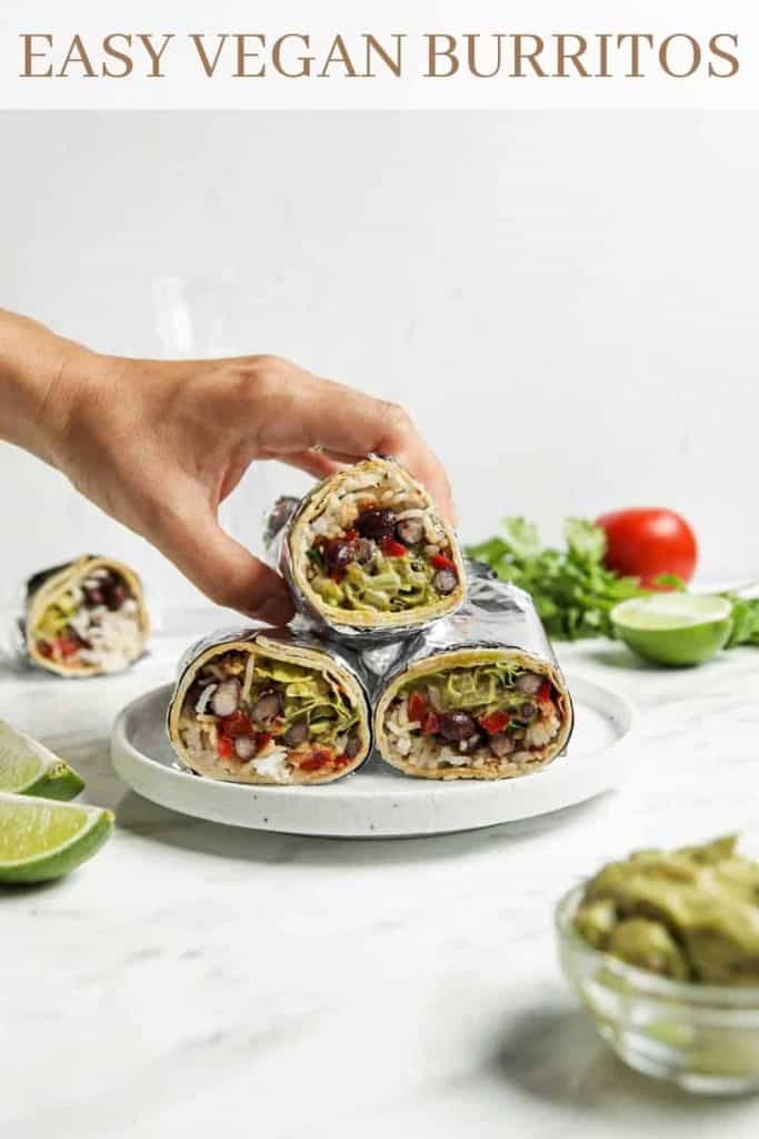three burritos on plate with Pinterest text