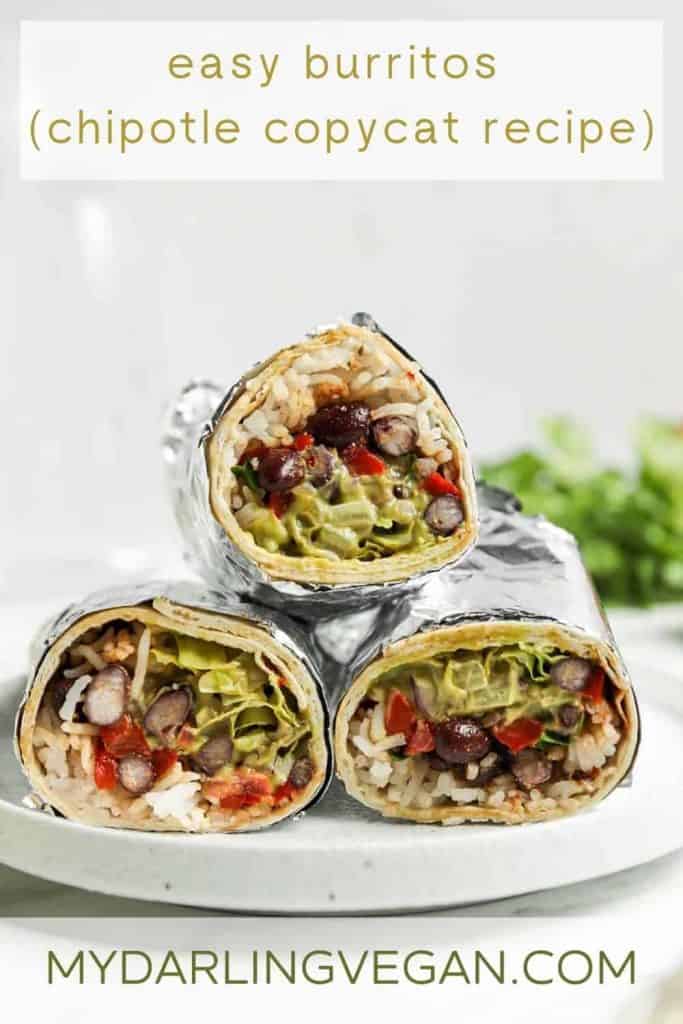 Pinterest graphic for easy vegan burritos