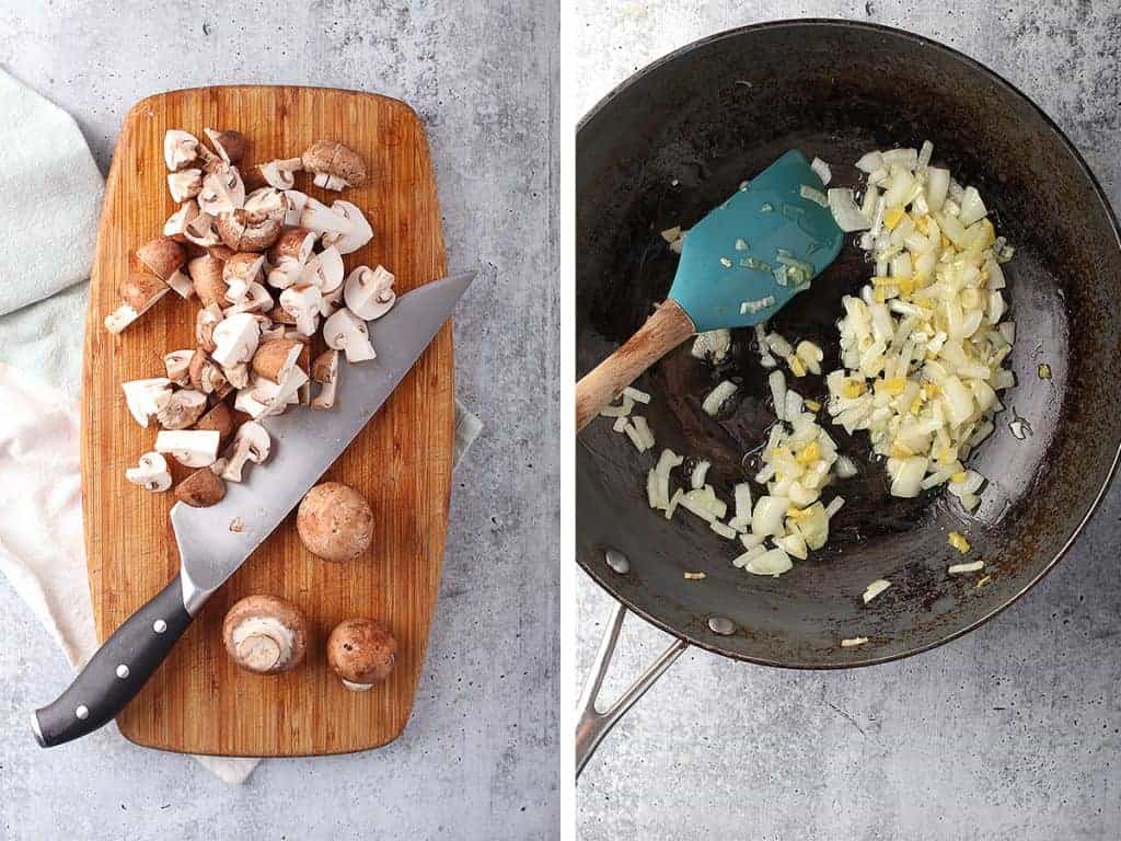 Sautéed onions and garlic in a wok