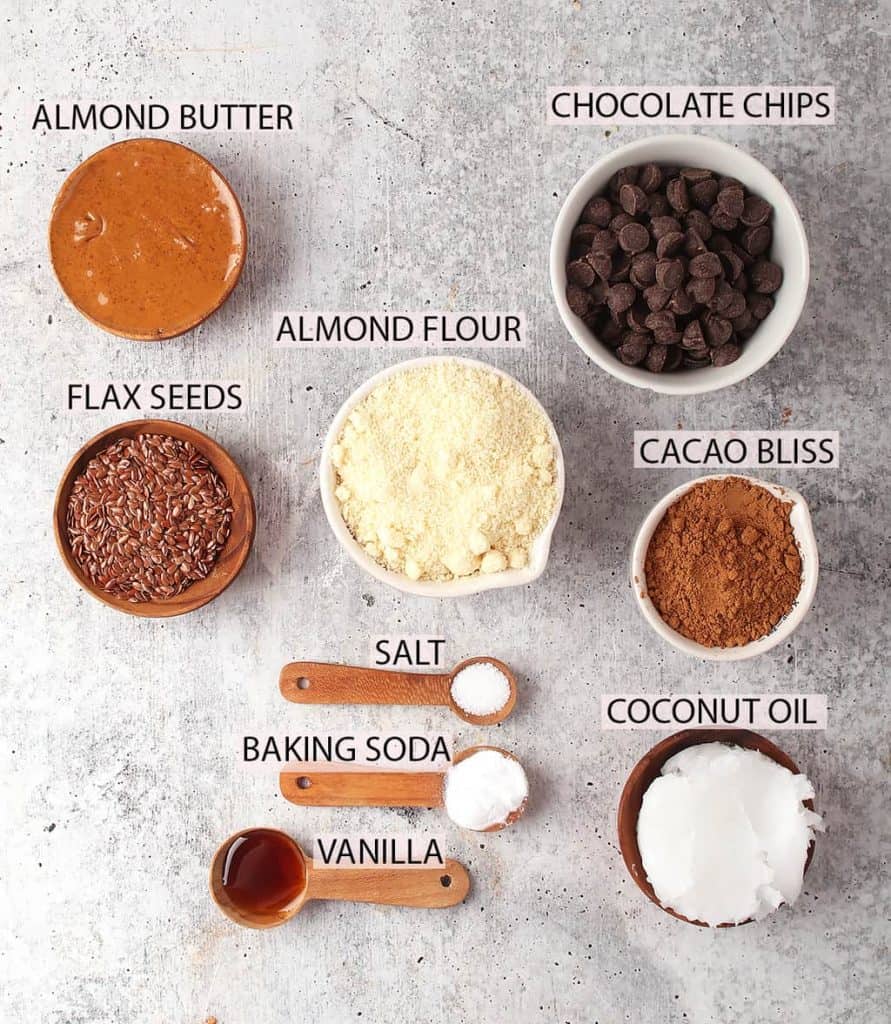 ingredients for gluten free vegan fudgy brownie recipe laid out on a grey table