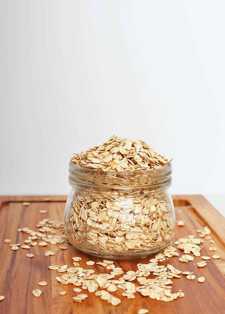 bowl of oats on a cutting board