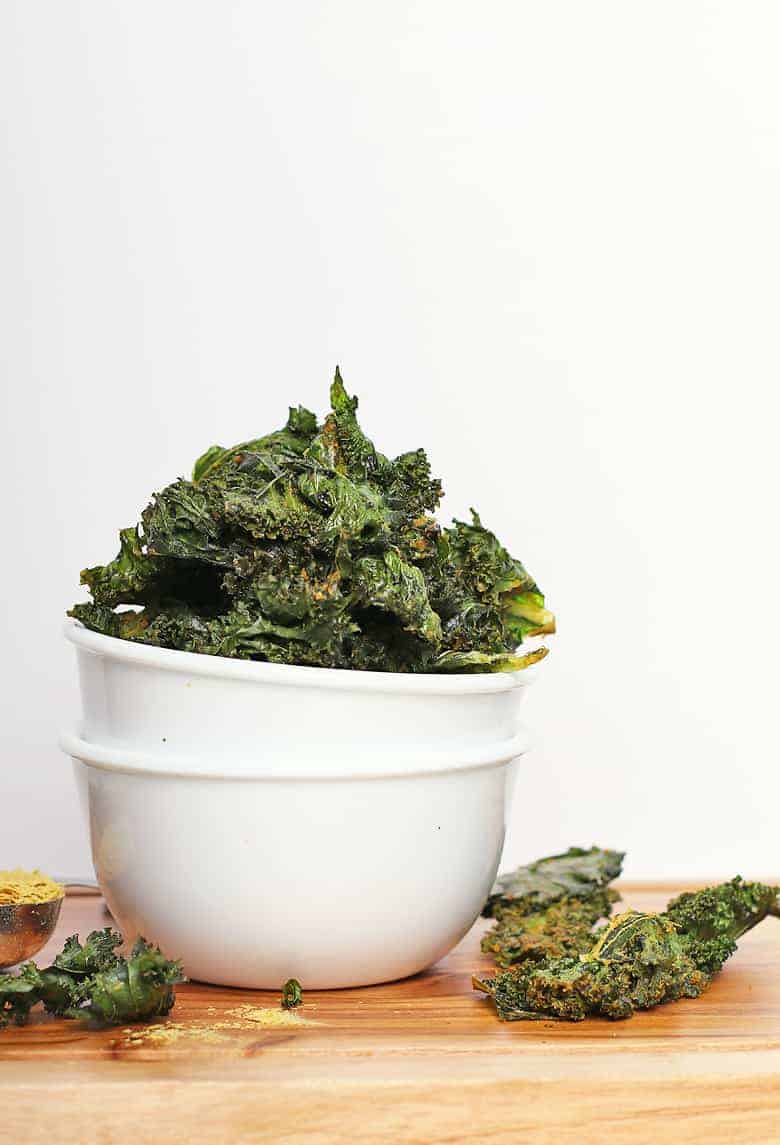 Bowl of vegan kale chips