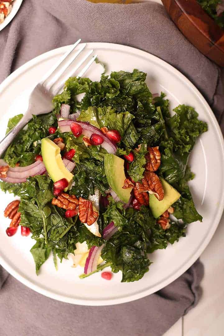 Massaged Kale Salad on white plate