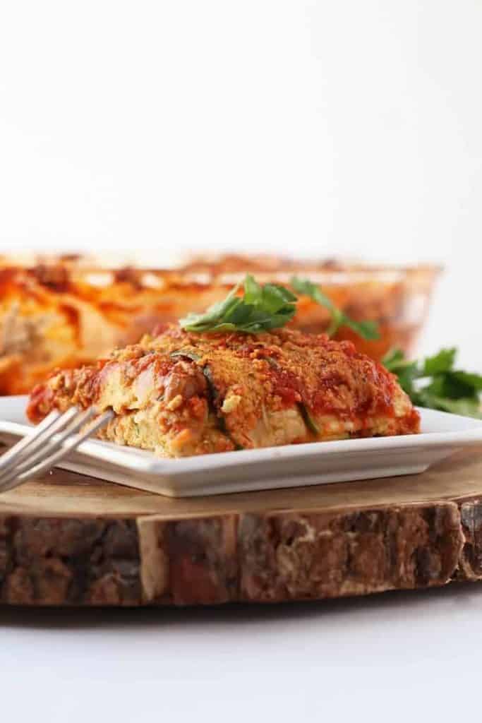 Vegan Zucchini Lasagna on white plate