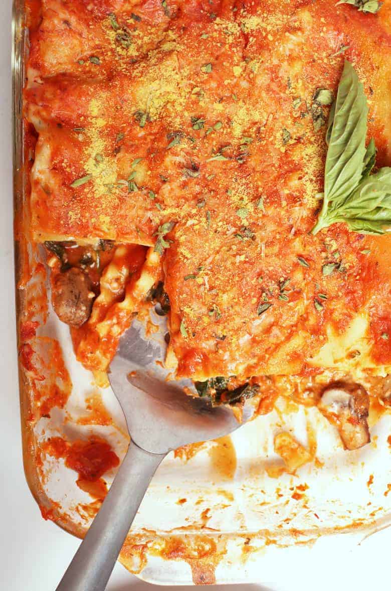 Vegan lasagna in a casserole disy