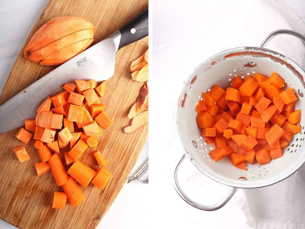 Chopped sweet potatoes and carrots