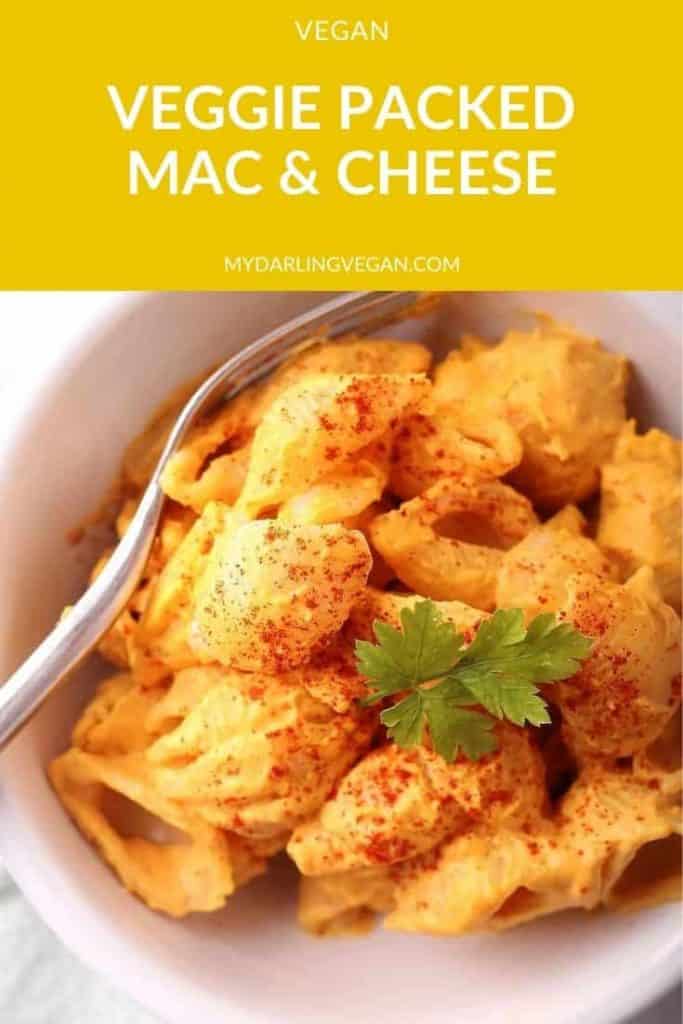 Vegan Mac & Cheese close up in a white bowl