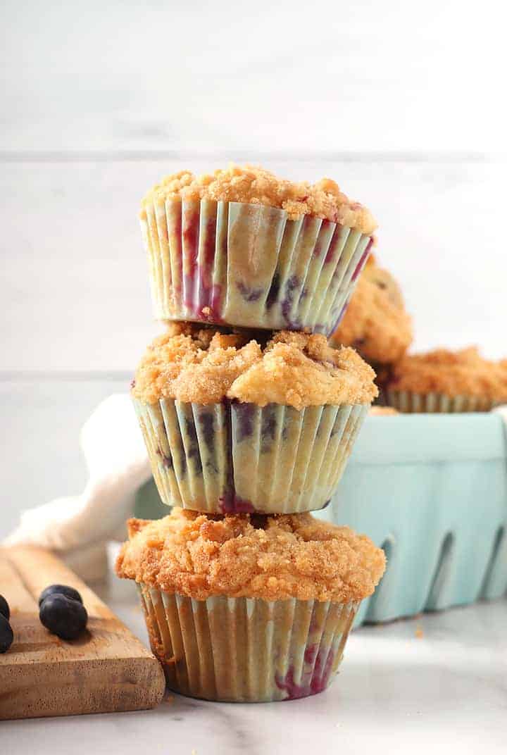 Stack of mixed berry muffins
