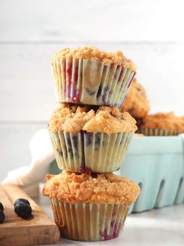 Stack of mixed berry muffins