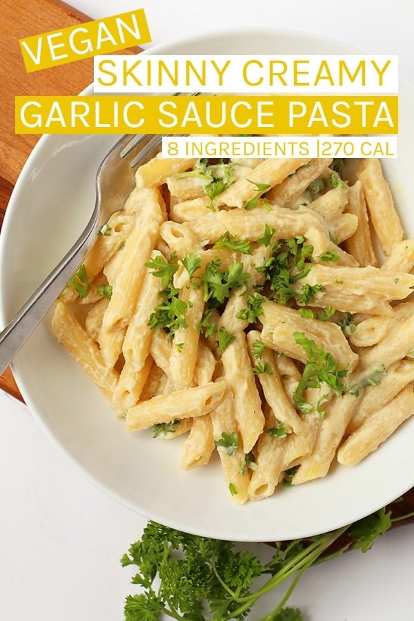 This skinny Creamy Garlic Sauce with Penne Pasta is a wholesome, non-dairy alternative to a classic pasta dish. The creamy base is made with sautéed garlic and cauliflower and seasoned with hemp plant-based beverage and nutritional yeast for an easy and satisfying meal the whole family will love.