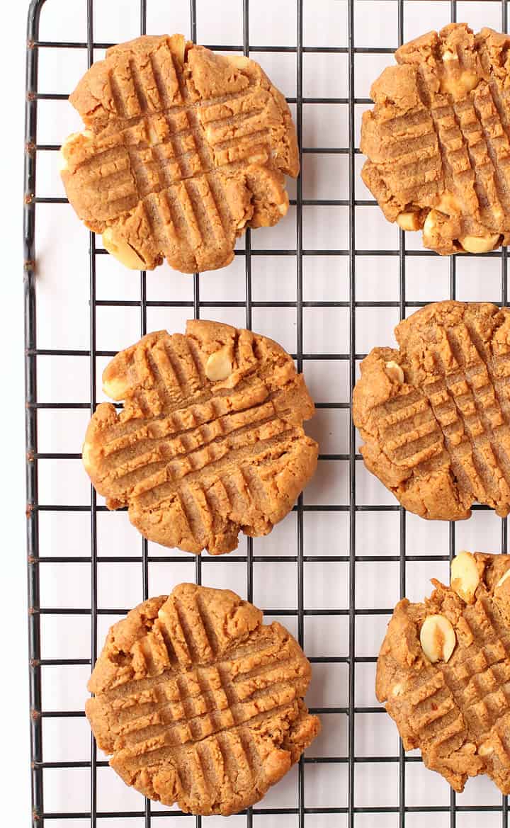Peanut butter cookies on a wire cooling rack