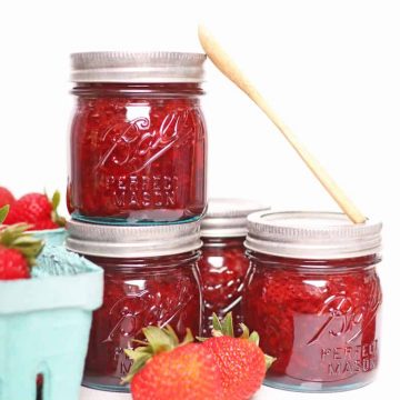 Homemade strawberry jam in Ball jars