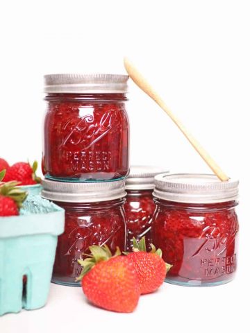 Homemade strawberry jam in Ball jars