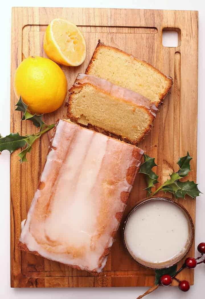 Finished pound cake with lemon glaze