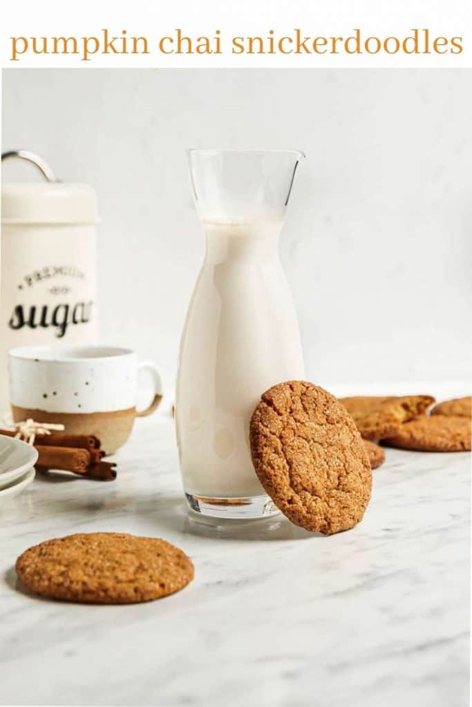 photo of glass and snickerdoodle cookie with Pinterest text