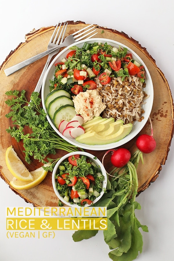 njoy this refreshing vegan and gluten-free Mediterranean Rice & Lentils made with fresh cucumber salad and homemade hummus.