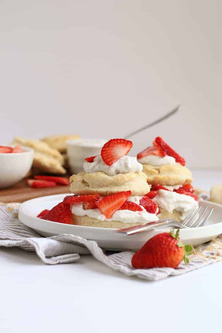 Vegan Strawberry Shortcakes on a white plate