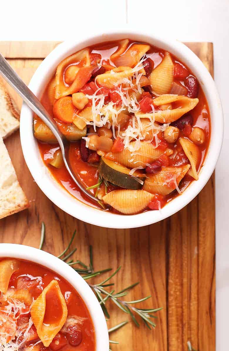 Bowl of vegan minestrone soup
