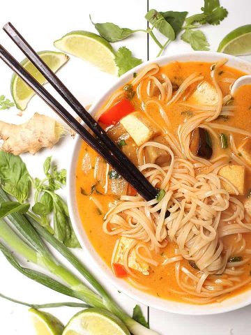 Thai Noodle Soup with chopsticks