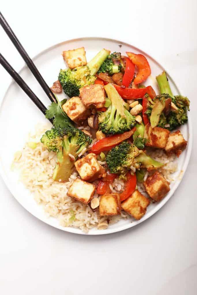 Tofu Stir Fry with broccoli and peppers