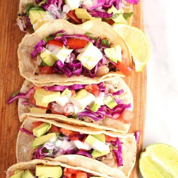 Vegan Fish Tacos on cutting board