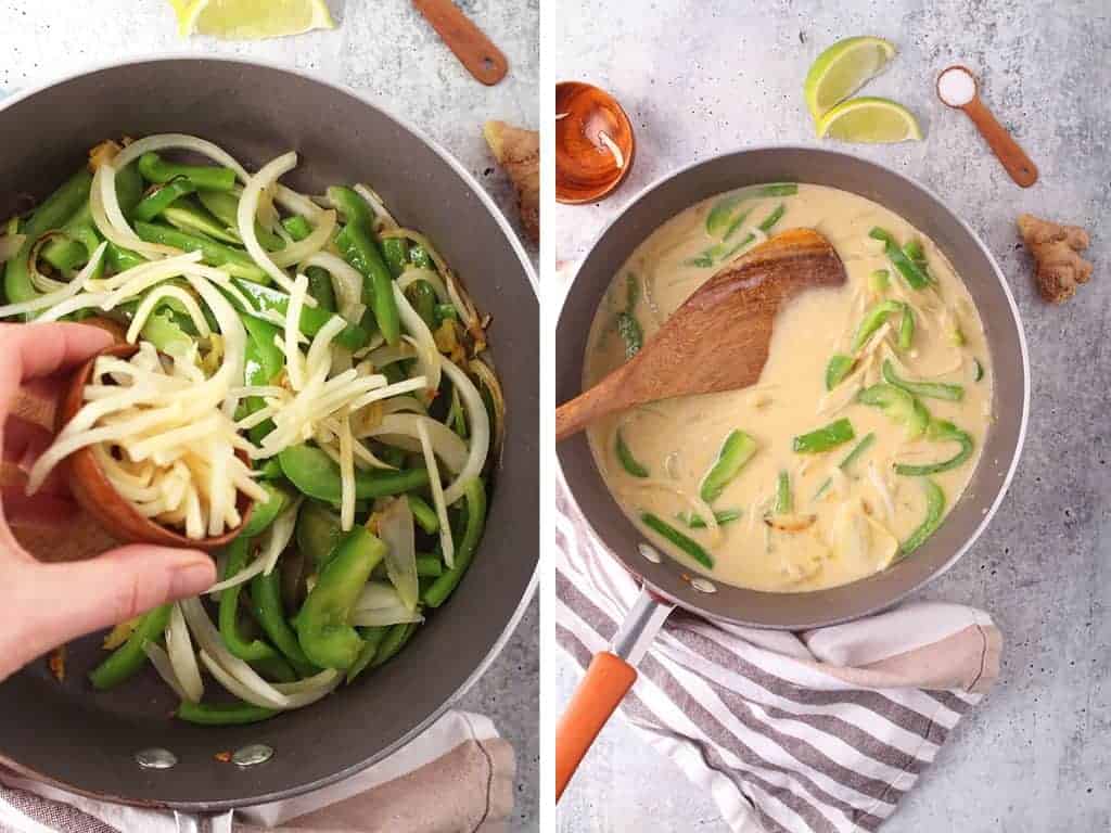 Thai Green curry sauce in a skillet